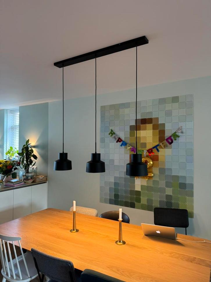 Moderne eettafellamp hanglamp zwart, Huis en Inrichting, Lampen | Hanglampen, Gebruikt, 50 tot 75 cm, Metaal, Ophalen of Verzenden