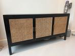 Stijlvol rotan dressoir in zwart hout, Ophalen, Gebruikt, 150 tot 200 cm, 25 tot 50 cm