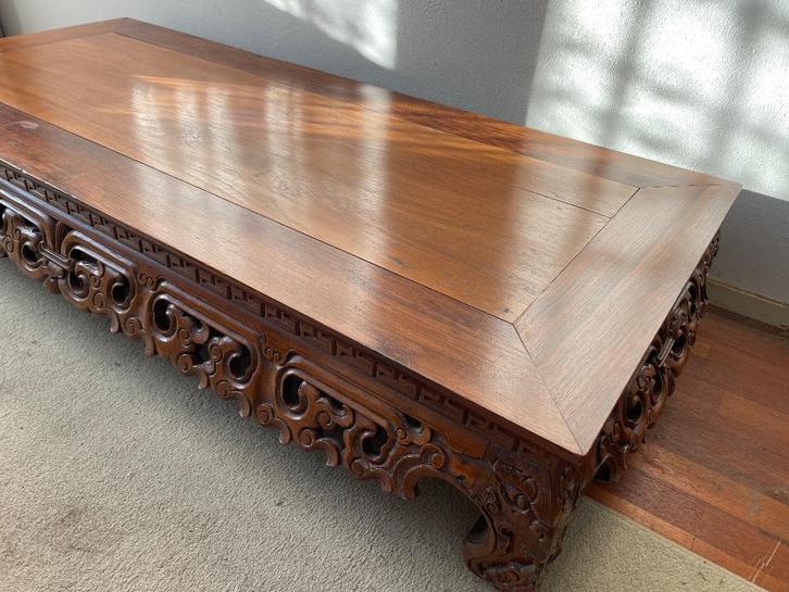 Opiumtafel - salontafel houtsnijwerk Chinees, Huis en Inrichting, Tafels | Salontafels, Gebruikt, Minder dan 50 cm, 50 tot 100 cm