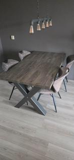 Eettafel met 4 stoelen, Huis en Inrichting, Tafels | Eettafels, Ophalen, Gebruikt, Metaal, Vier personen