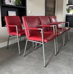 Zes Dafur warm rood lederen Henders & Hazel design stoelen, Huis en Inrichting, Stoelen, Vijf, Zes of meer stoelen, Metaal, Ophalen of Verzenden