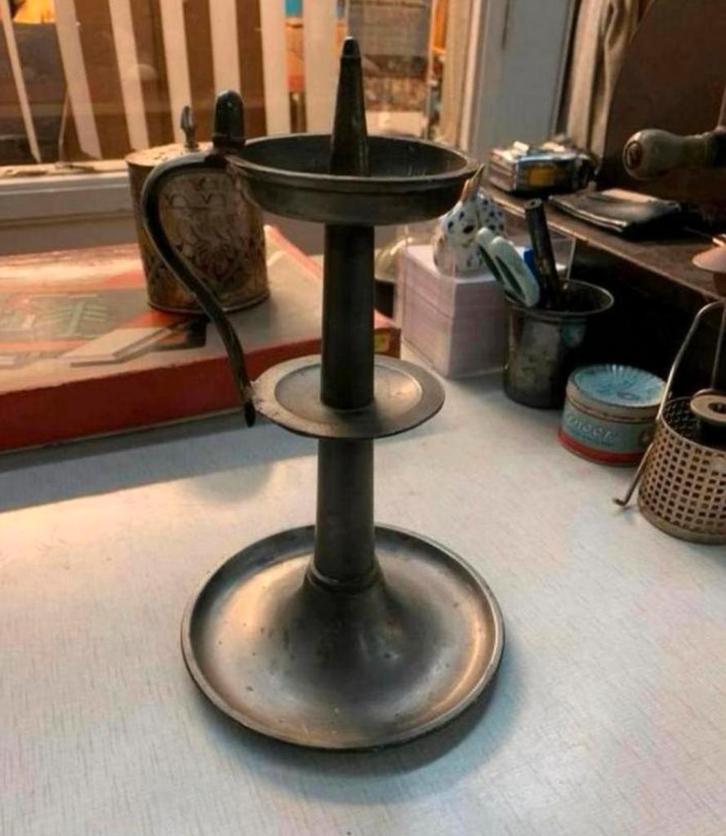 Tinnen antieke tin oude Kaarsenhouder kandelaar., Antiek en Kunst, Antiek | Tin, Ophalen of Verzenden