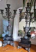 Paar 4 armige kandelaars met zwart marmeren voet, Antiek en Kunst, Antiek | Kandelaars, Ophalen, Koper of Brons