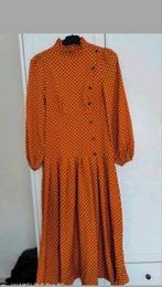 Vintage Jurk met Stippen - Maat S, Oranje, Ophalen of Verzenden, Zo goed als nieuw, Maat 36 (S)