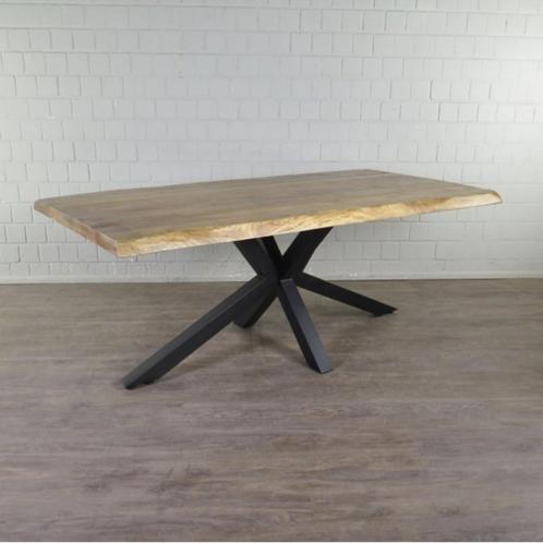 22009 eettafel mangohout, industrieel, boomstamblad, Huis en Inrichting, Tafels | Eettafels, Nieuw, Overige houtsoorten, Ophalen of Verzenden
