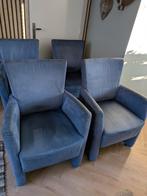Eetkamerstoelen 4 stuks met wieltjes, Huis en Inrichting, Stoelen, Ophalen of Verzenden, Blauw, Stof, Vijf, Zes of meer stoelen