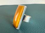 M094/Grote Degelijke Zilveren AMBER Statement ring 18 3/4, 18 tot 19, Gebruikt, Verzenden, X