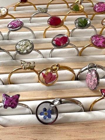 One size fits all RVS verstelbare ring met echte bloemen beschikbaar voor biedingen