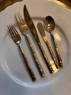 Vintage jaren 60 bamboe messing brons bestekset 4 persoons, Ophalen of Verzenden