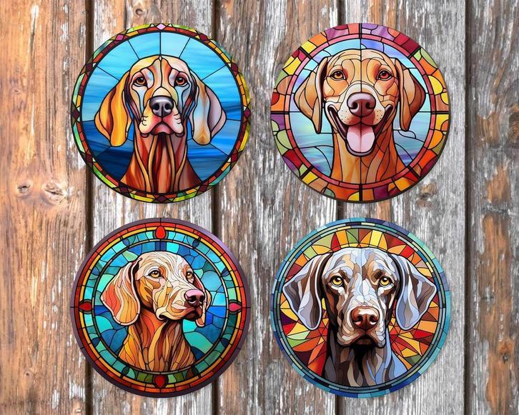 Vizsla Glas in Lood onderzetters met houder rond, Huis en Inrichting, Woonaccessoires | Onderzetters, Zo goed als nieuw, Glas of Kopje