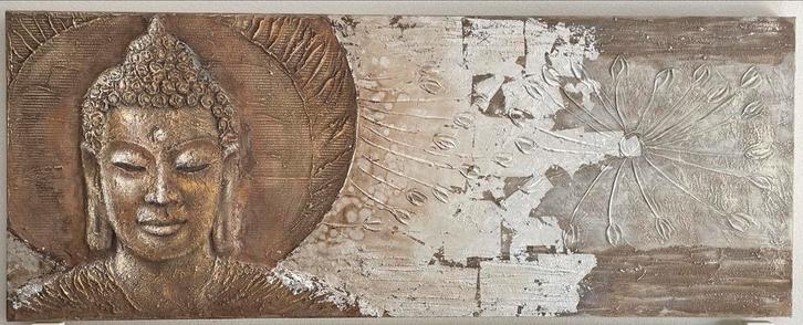 Handgeschilderd Boeddha Gezicht II - 150x60cm, Huis en Inrichting, Woonaccessoires | Schilderijen, Tekeningen en Foto's, Zo goed als nieuw