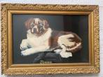 kunstwerkje sint Bernardhond ingelijst, Antiek en Kunst, Kunst | Schilderijen | Klassiek, Ophalen