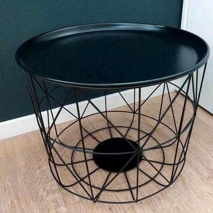 Bijzettafel zwart draad ijzer (& opbergmand), Huis en Inrichting, Tafels | Bijzettafels, Zo goed als nieuw, Rond, Minder dan 55 cm