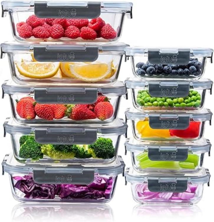 Meal Prep Glazen voedselbewaardozen | 10 stuks | Nieuw, Huis en Inrichting, Keuken | Keukenbenodigdheden, Nieuw, Ophalen of Verzenden
