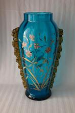 Antiek Moser/ Harrach groot blauw glazen vaas c 1880-1900, Ophalen of Verzenden