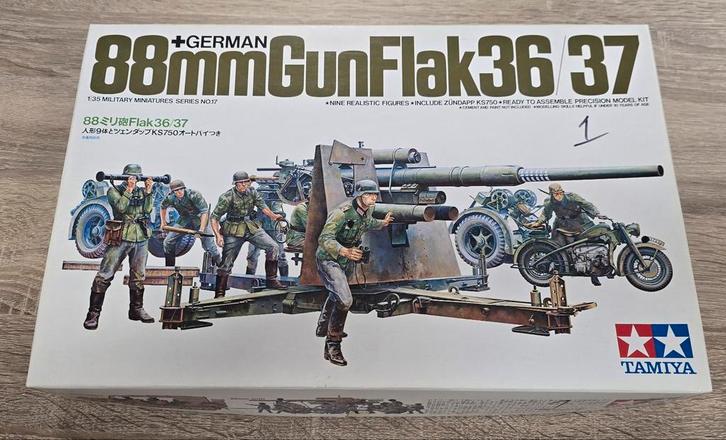 Tamiya MM117 (1735017) 1:35 German 88mm Flak 36/37, Hobby en Vrije tijd, Modelbouw | Figuren en Diorama's, Zo goed als nieuw, Diorama
