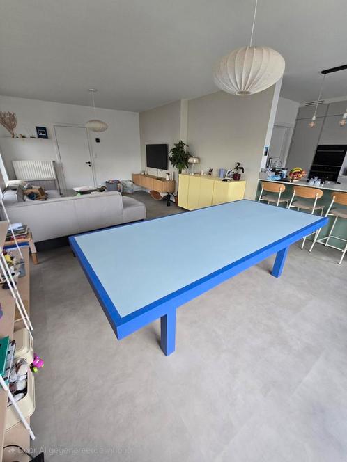 Grote, blauwe eettafel, Huis en Inrichting, Tafels | Eettafels, Zo goed als nieuw, 100 tot 150 cm, 200 cm of meer, Vijf personen of meer