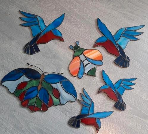 Glas in lood ijsvogel 
vogel raamdecoratie ., Antiek en Kunst, Curiosa en Brocante, Ophalen of Verzenden