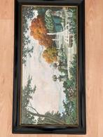 Schilderij met fontein en tuin ingelijst, Antiek en Kunst, Kunst | Schilderijen | Klassiek, Ophalen