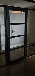 Opdekdeur hout met glas, Doe-het-zelf en Verbouw, Deuren en Horren, Ophalen, Glas, Binnendeur, 200 tot 215 cm