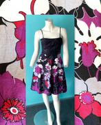 Vintage zomerjurkje zwart/paars maat 34, Verzenden, Zwart, Vintage, Knielengte