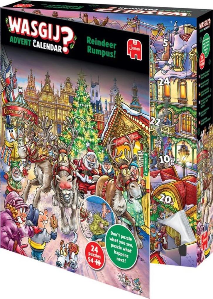 Wasgij Kerstmis Adventskalender Rendier-ravage! 24 puzzels, Hobby en Vrije tijd, Denksport en Puzzels, Nieuw, 500 t/m 1500 stukjes