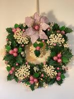 Prachtige kerstkrans roze & parel wit met verlichting 50 cm, Ophalen of Verzenden, Nieuw