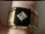 Vintage unieke gouden forse ring zwart Onyx en Diamand 14 k, 20 of groter, Verzenden, Heer, Zo goed als nieuw