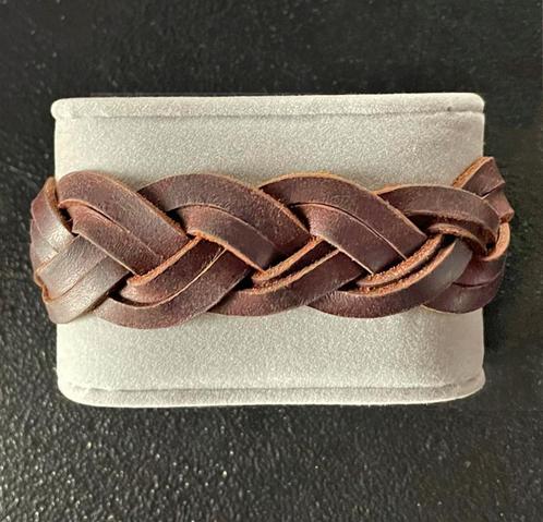 Donkerbruine Leder Vlechtarmband, Sieraden, Tassen en Uiterlijk, Armbanden, Gebruikt, Leer, Bruin, Ophalen of Verzenden