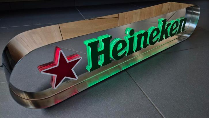 Heineken Lichtreclame Chroom, Verzamelen, Biermerken, Zo goed als nieuw, Reclamebord, Plaat of Schild, Heineken, Ophalen of Verzenden