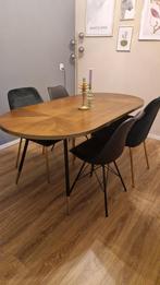 Ronde houten eettafel met zwart gouden poten, Huis en Inrichting, Tafels | Eettafels, Ophalen, Gebruikt, Rond, 50 tot 100 cm