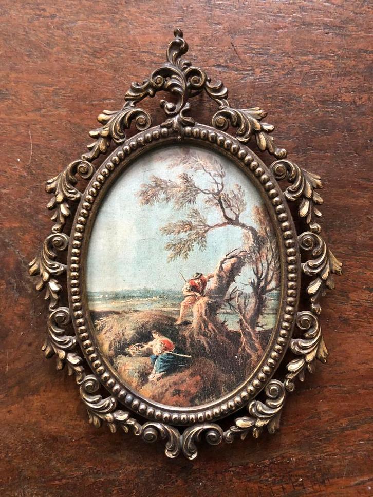 Oude Miniatuur Schilderij in Ornamentenlijst, Antiek en Kunst, Kunst | Schilderijen | Klassiek, Ophalen of Verzenden