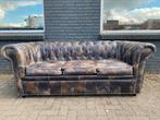 Stoere Chesterfield vintage zwart GRATIS BEZORGD, Gebruikt, 125 cm of meer, Leer, Ophalen of Verzenden