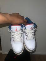 Jordan 3 fire red/ storm blue maat eu42/us8.5, Ophalen, Zo goed als nieuw, Blauw