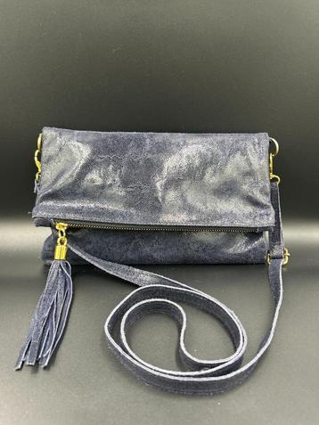 Borse in Pelle Italiaanse Leren Damestas – Blauw met Goud beschikbaar voor biedingen