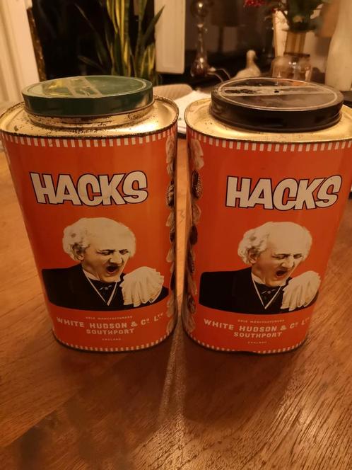 Hacks groot oud winkelblik pastilles 2 stuks blik, Verzamelen, Blikken, Gebruikt, Overige, Overige merken, Ophalen of Verzenden