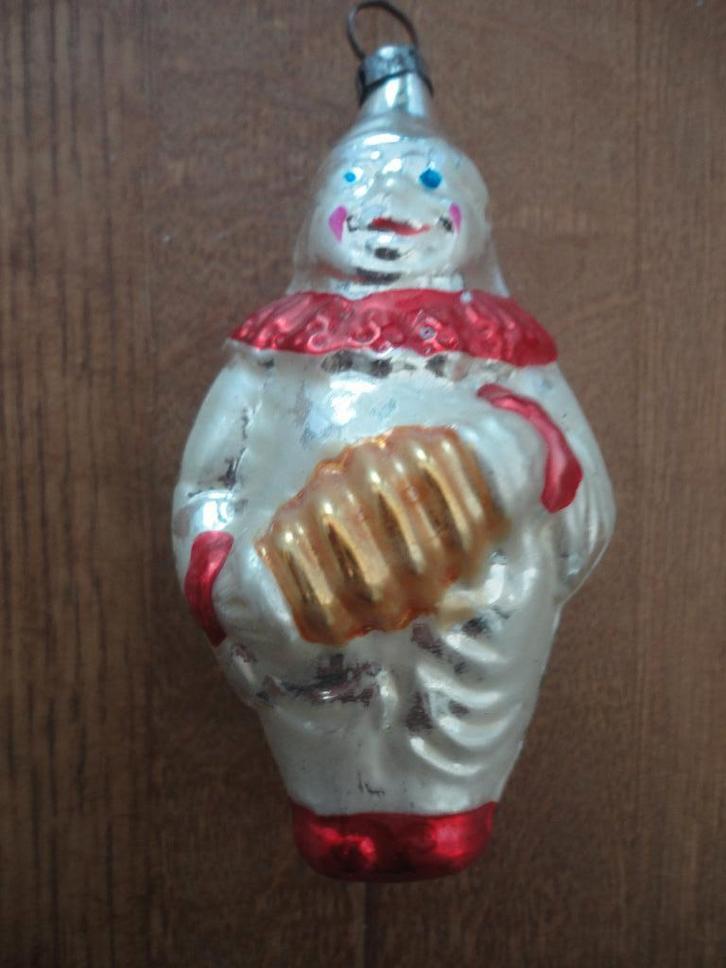 Mooie oude glazen kerstbal clown met accordeon, Diversen, Kerst, Gebruikt, Ophalen of Verzenden