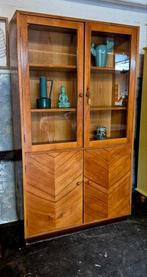 Vintage Houten Schoolkast | Vitrinekast | Boekenkast Set, 2033NJ, Glas, 150 tot 200 cm, Vintage