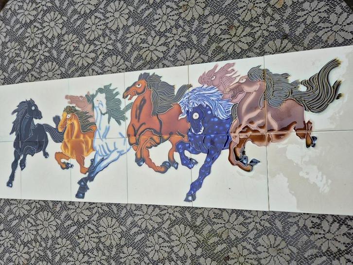 Tegelpaneel paarden 12 losse tegels 15x15, evt randtegels, Huis en Inrichting, Woonaccessoires | Wanddecoraties, Nieuw, Ophalen of Verzenden