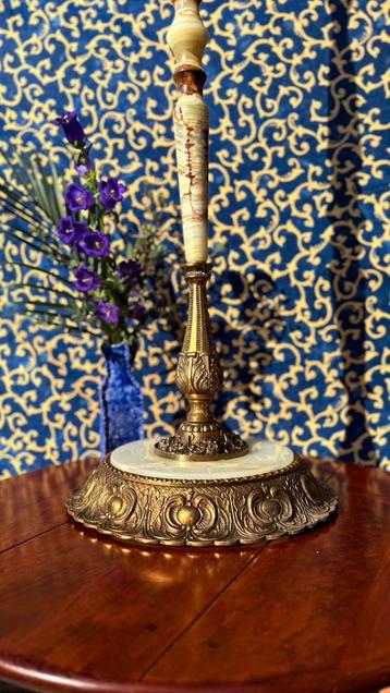 Unieke Vintage Art Deco Staande Lamp – Messing & Onyx  beschikbaar voor biedingen