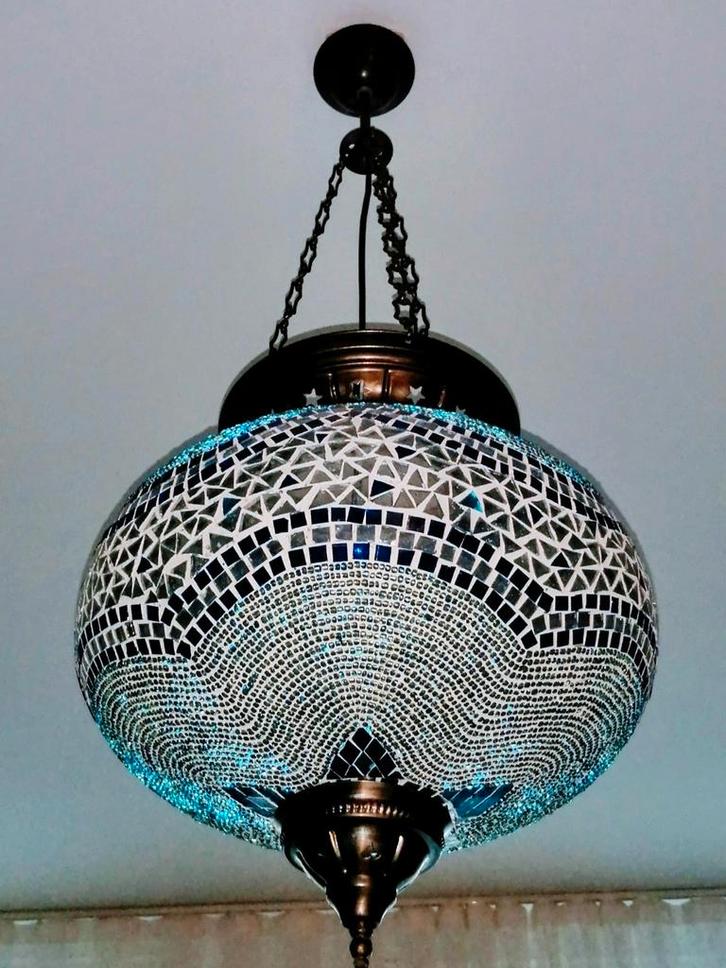 Moet Weg... Oosterse grote Hanglamp Mozaïek, Huis en Inrichting, Lampen | Hanglampen, Zo goed als nieuw, 50 tot 75 cm, Glas, Metaal