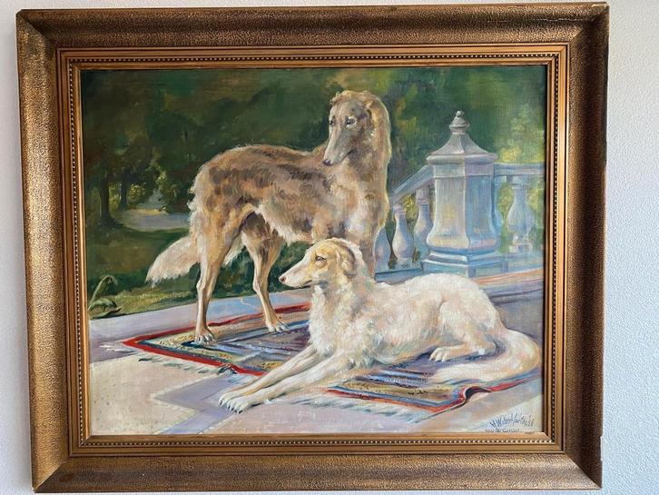 Schilderij van twee windhonden, Antiek en Kunst, Kunst | Schilderijen | Klassiek, Ophalen