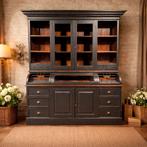 Rustieke grutterskast mat zwart teak buffetkast oudlandelijk, 200 cm of meer, Nieuw, Ophalen of Verzenden, 5051CM