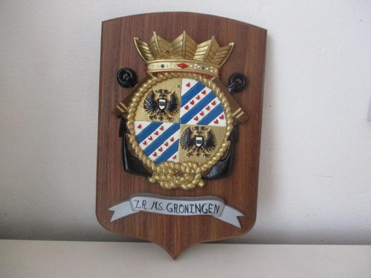 Wapenschild marine Zr.Ms. Groningen P843, Verzamelen, Militaria | Algemeen, Landmacht, Embleem of Badge, Nederland, Ophalen of Verzenden