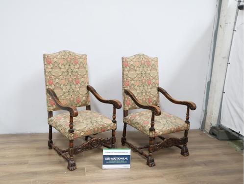 Set van 2 Antiek Walnoten Louis XVI Stijl Herenstoelen, Antiek en Kunst, Antiek | Meubels | Stoelen en Banken, Ophalen of Verzenden
