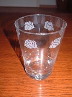 mooie vintage glas vaas met rozen roosjes puntgaaf, Overige kleuren, Ophalen of Verzenden, Minder dan 50 cm, Glas