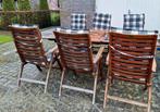 Houten tuinset met 6 stoelen en kussens, Tuin en Terras, Tuinsets en Loungesets, Tuinset, 6 zitplaatsen, Eettafel, Gebruikt