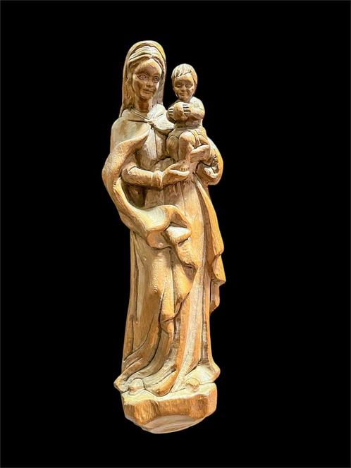 Houten beeld Maria en kindje Jezus, Antiek en Kunst, Antiek | Religie, Ophalen of Verzenden