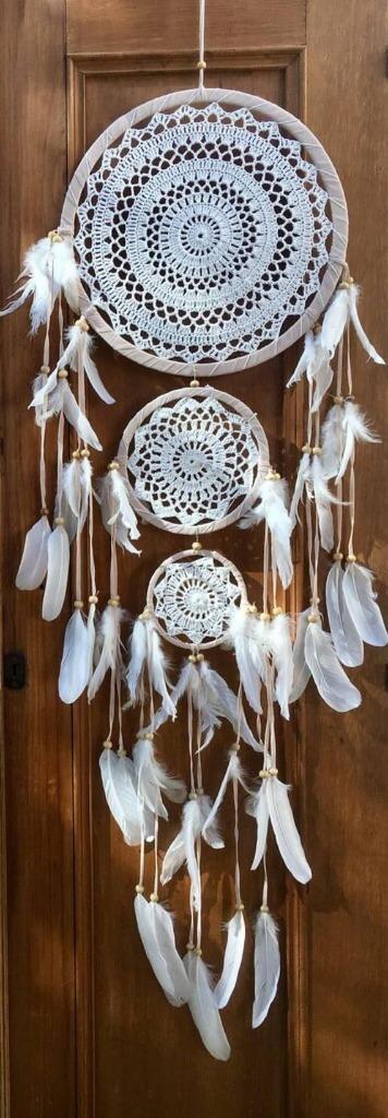 Dromenvanger-XL-Veren-Bamboe-Wit-3-Ringen-130x40-Wanddeco-, Huis en Inrichting, Woonaccessoires | Wanddecoraties, Zo goed als nieuw