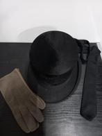 Antieke Zwarte hoge hoed met handschoenen en stropdas, Effen, Onbekend, Zwart, Ophalen of Verzenden